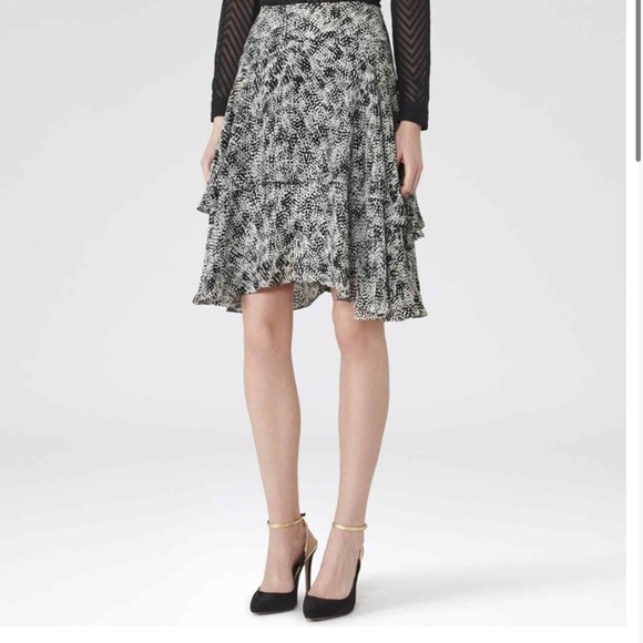 Reiss Nova Black and White Print Flowy Skirt Women's Sz. 4 US - Picture 2 of 12